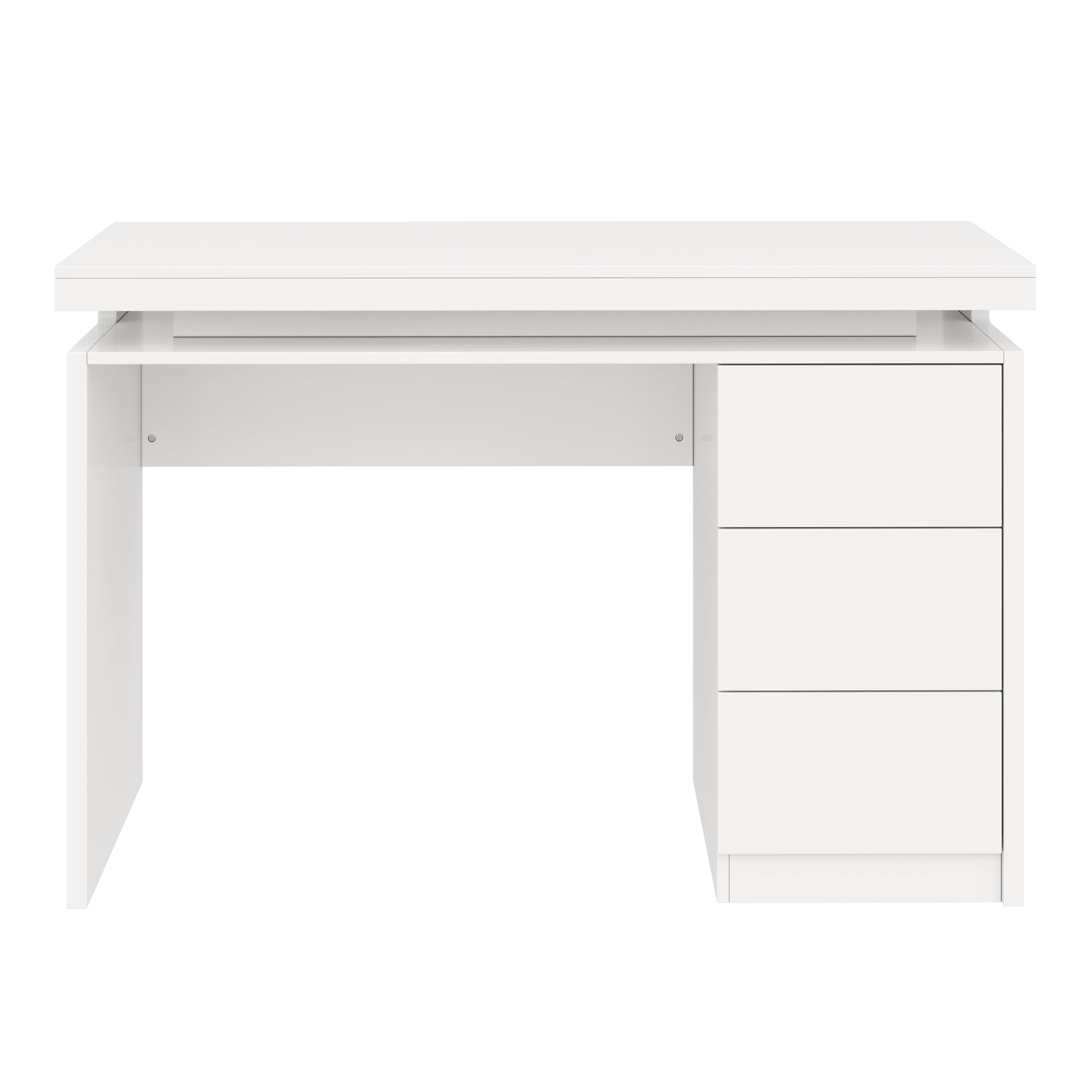 Escritorio con tres cajones, superficie de trabajo ampliada y ampliada, patas reforzadas, color blanco, 120 x 50 x 78,5 cm, para oficina en casa