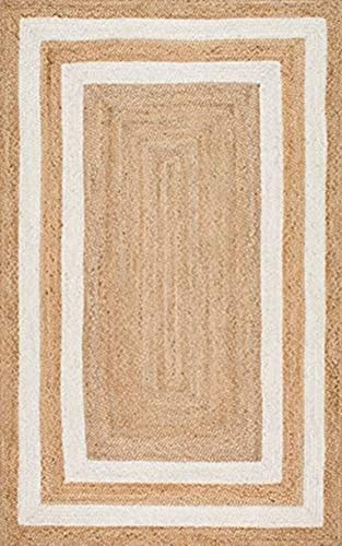 Image of Jute Braided Natural Hand Woven & Reversible Rug for Living Room Kitchen Entryway, Farmhouse Rustic Burlap Carpet Floor Mat (Whitejute, 6X9-feet)