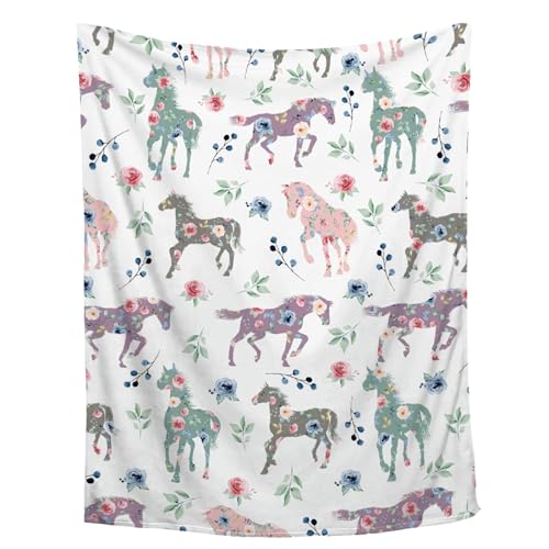Image of Horse Blanket Ultra Soft Throw for Women Men, Decor for Couch Sofa Bed All Seasons, Camping Travel Living Room Bedroom, 40"x50"-Throw Size for Kids
