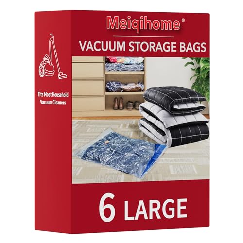 Vacuum Storage Bags 6 Large, Plastic Packaging Bags,Space Saver Bags for Clothes, Pillows, Comforters, Blankets, Bedding(NO PUMP)