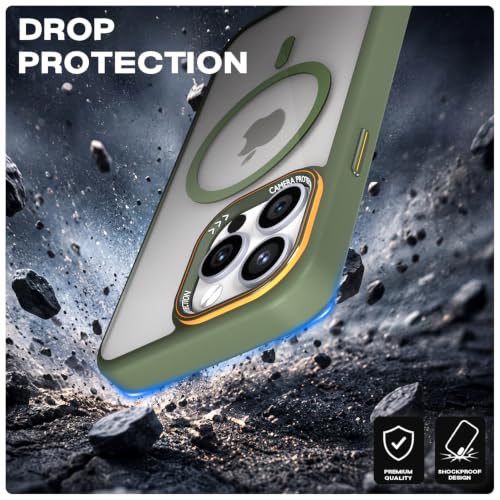 Image of Pikkme Back Cover for iPhone 15 Pro | Shockproof | Mag-Safe Compatible | Hard Transparent Back | Premium Raised Camera Protection | Bumper Case (Green Mag-Safe)