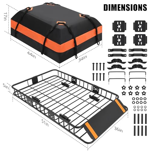 GarveeTech Roof Rack Cargo Basket 51 in x 36 in x 5 in + Waterproof Cargo Bag 15 Cubic Feet, with Waterproof Cargo Bag, Outdoor Combination Lock, 200 LBS Capacity Universal Rack Carrier for SUV, Truck by GarveeTech - Image 3