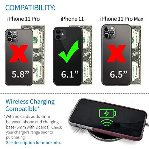 Dockem Iphone 11 Wallet Case: Built-In Metal Plate For Magnetic Mounting & 2 Card Holders (6.1" Luxe M2 Synthetic Leather, Maroon & Grey) #TOP1