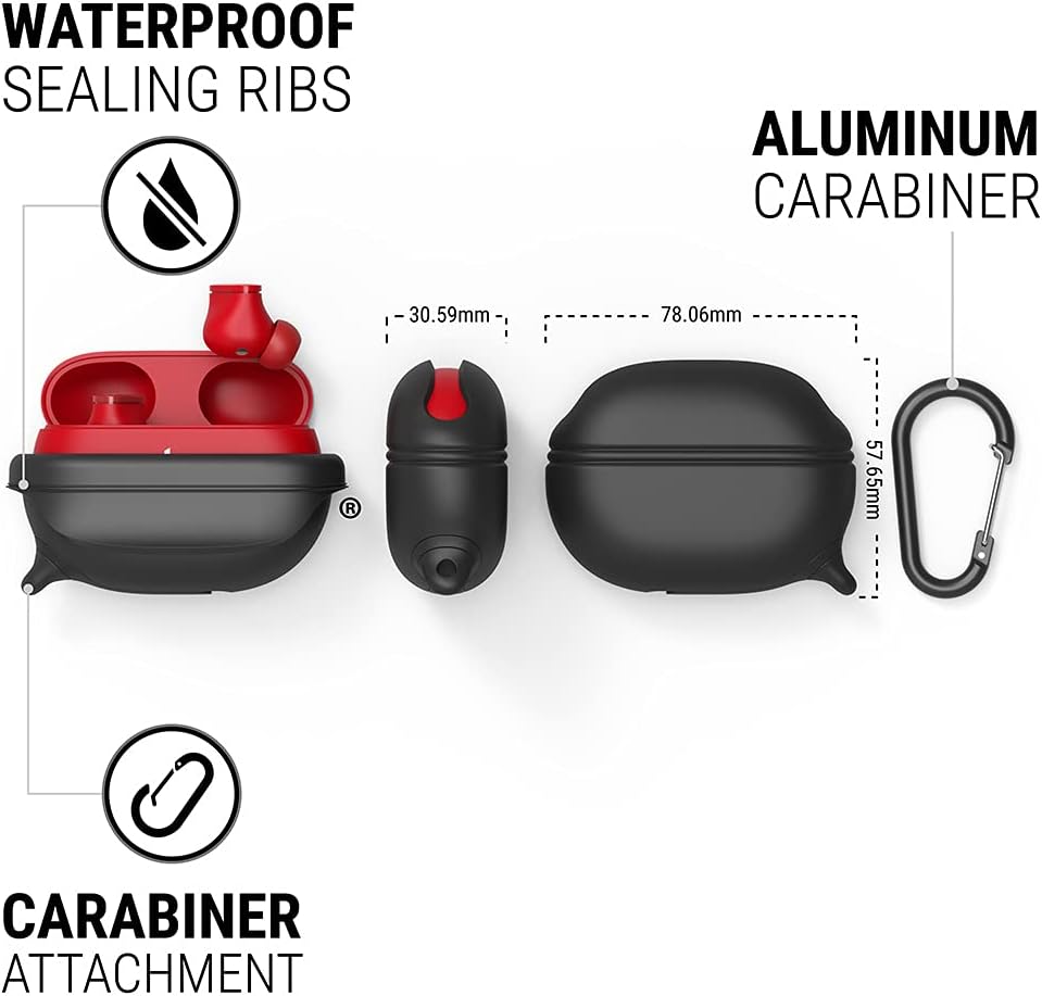 Catalyst Waterproof Protective Cover for Beats Studio Buds/Studio Buds+, Beats Studio Buds Plus Case, with Premium Carabiner, one-Piece Curved Design fits Perfectly Both Models, Won't pop Out(Black)