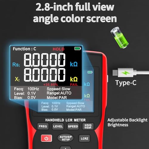 Image of SKYKING LCR-Q Digital Bridge Tester Meter - Portable Handheld L /C /R /Z LCR Meter, Auto Component ID, 100 Hz-100 kHz Test Frequencies, 0.3% Accuracy, TFT Display, USB-C Charging