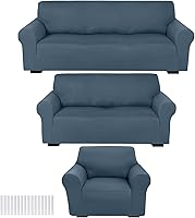 Vista 21 de Peryiter Juego de 3 fundas para sofá, cubiertas de muebles para sofá, loveseat, sofá, sillón, ajuste de forma elástico, sin arrugas, protector