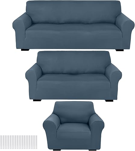 Miniatura 22 de Peryiter Juego de 3 Fundas para Sofá, Cubiertas de Muebles para Sofá, Loveseat, Sillón, Ajuste Perfecto Elástico, Sin Arrugas, Protector de Muebles