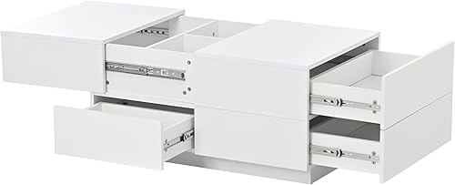 Miniatura 9 de LZ LEISURE ZONE Mesa auxiliar, mesas de centro extensibles con 4 cajones, mesa de cóctel rectangular con compartimento de almacenamiento oculto,