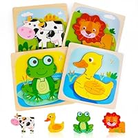 Honosen 4 Pcs Wooden Puzzles Animals for Baby Kids, Cute Animal Wooden Jigsaw Puzzles for 1-3 Year Old Boys Girls, Baby Preschool Learning Educational Toy for Birthday Gift
