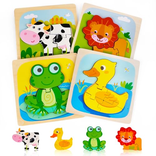Deepton Wooden Puzzles Cute Animal Wooden Jigsaw Puzzles for 1-3 Year Old