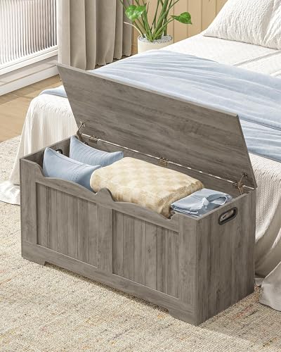 Image of Hzuaneri 39.4 inch Storage Chest, Storage Bench Trunk with 2 Safety Hinge,Wooden Box, Lift-Top Chest Organizer, Shoe Bench for Entryway, Bedroom, Living Room, Greige SB01005X