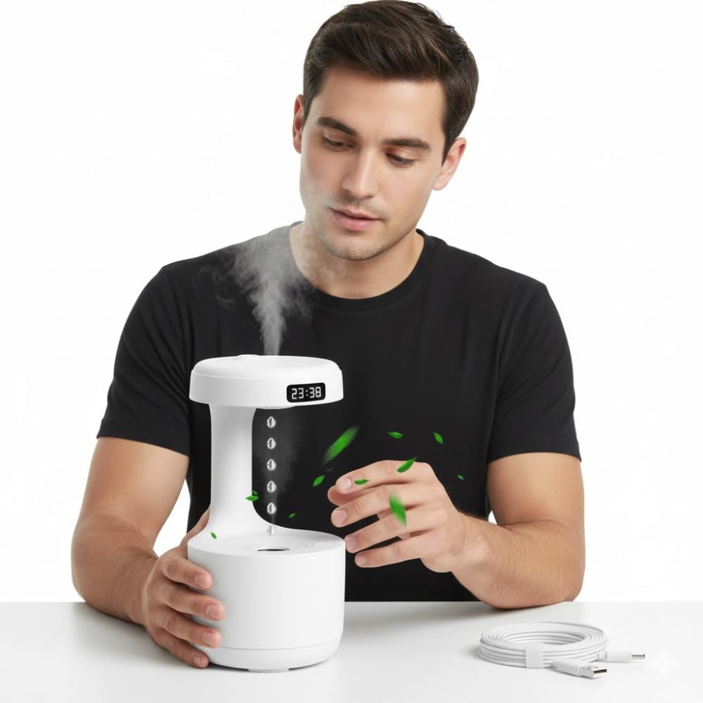 Drumstone (𝐒𝐩𝐞𝐜𝐢𝐚𝐥 𝟏𝟓 𝐘𝐞𝐚𝐫𝐬 𝐖𝐚𝐫𝐫𝐚𝐧𝐭𝐲) Reverse Water Drop Humidifier with 800ml Tank, Flowing Water Visual Effect, Dual Mist Modes, LED Ambient Light, Auto Shut-Off, Quiet-picture-10