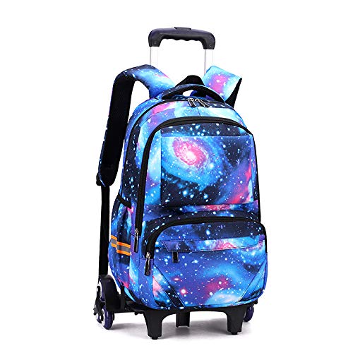 Voici et Voila Trolley Bag Mochilas Escolares con Ruedas Carro para Mochilas Escolares Niña Niños Grande Bolsas Escolares 6 Ruedas Trolley Bag Mochila Infantil Cielo Estrellado 30x21x46cm