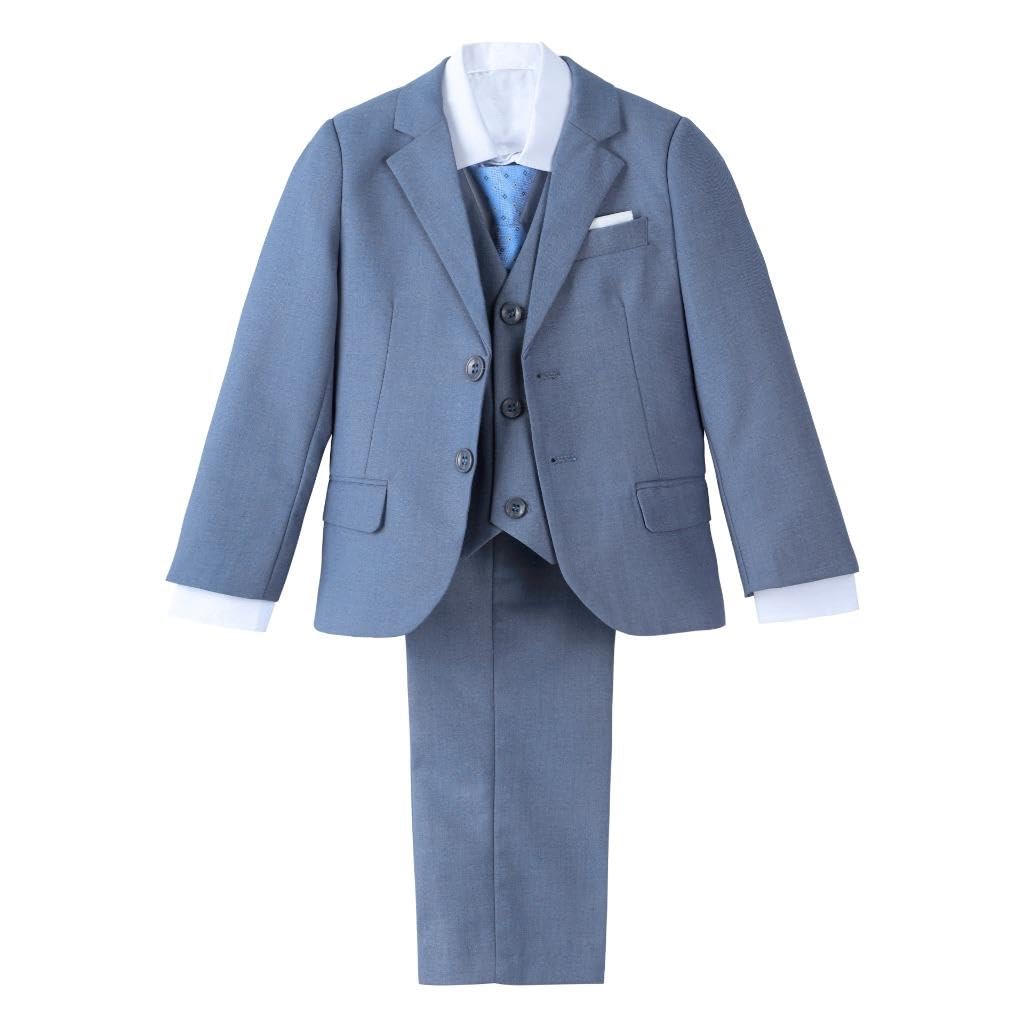 Lito Angels Completo Elegante per Bambino, 5 Pezzi (Giacca, Gilet, Camicia, Cravatta, Pantaloni), vestibilità Slim, Blu/Navy/Nero, Taglie 2-13 Anni