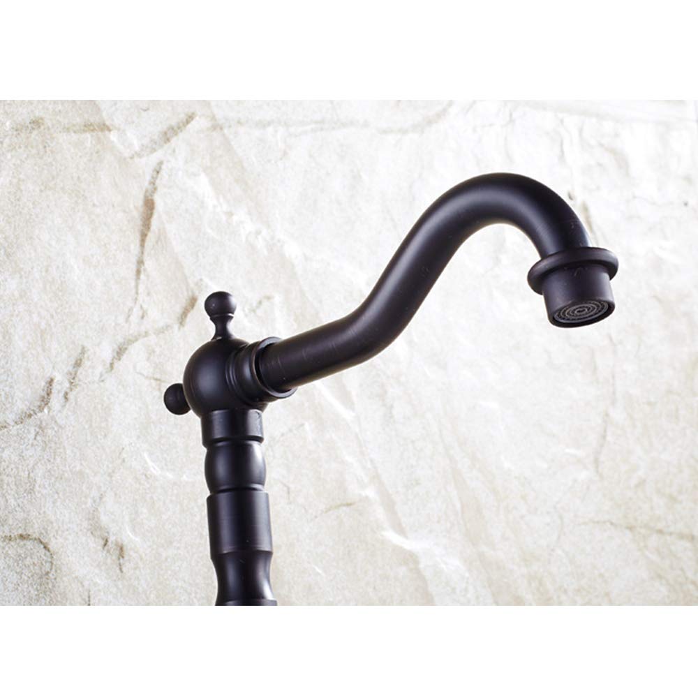 Grifo De Cocina con Doble Manija, Grifo De Fregadero De Cocina Montado En Cubierta De Latón con Grifo Mezclador De Agua Fría Y Caliente, Bronce Negro