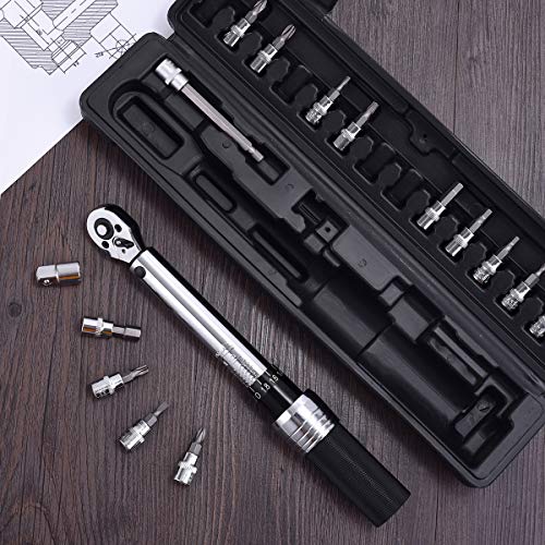 Bike Torque Wrench Set - 2 to 20 Nm – 1/4 Inch Driver Pro MTB Bicycle Maintenance Torque Wrench Kit Tool for Road Mountain Bikes Motorcycle Multitool