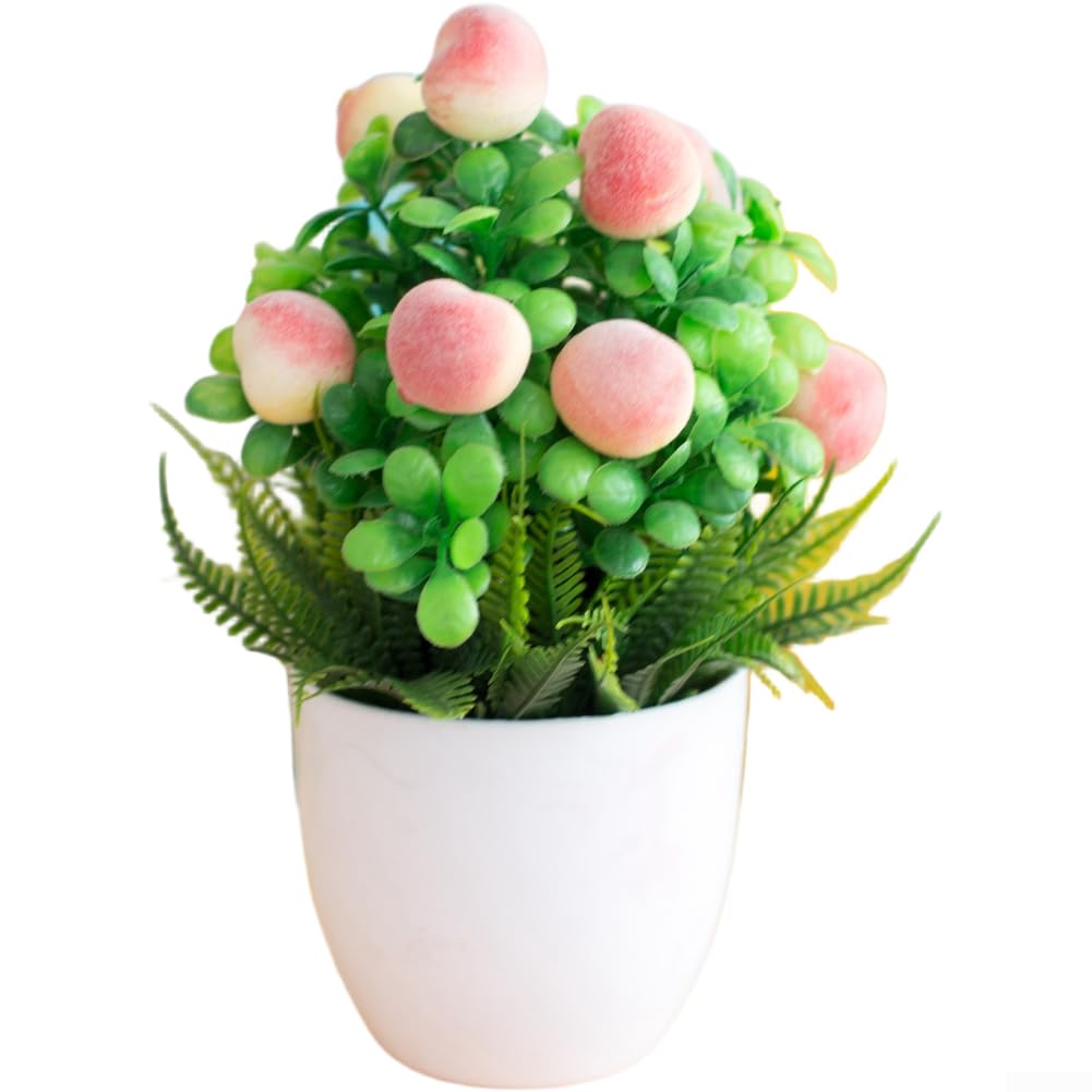 Plante de pêche artificielle avec baies rouges, fleurs réalistes Feng Shui 16x16x22 cm