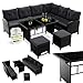Juskys Polyrattan Lounge Manacor mit Ecksofa, Esstisch, 2 Hocker & Kissen - wetterfest bis 7 Personen - Bezüge waschbar - Rattan Garten Sitzgruppe Gartenlounge Gartenmöbel Set - Schwarz/Grau