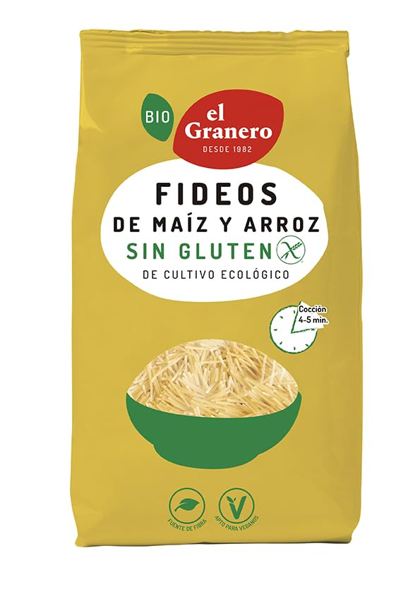 El Granero Integral - Fideos de Maíz y Arroz Sin Gluten BIO - 500 g - Pasta Ecológica - Ideal para Dieta Sin Gluten - Aptos para Veganos