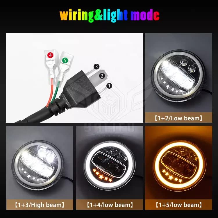 Image of Smart LED 7Inch Headlight 75-110W-12V For Royal Enfield, Mahindra, Jeep, Harley Davidson (5-Star LED Headlight )