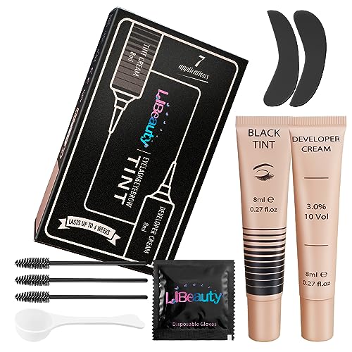 Libeauty Eyelash Tint Kit, Natural Black Brow Dye Lasts Up to 4 Weeks with Tint Cream and Developer Liquid