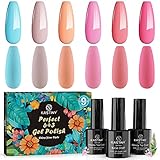 Einfache Anwendung & Gute Zähigkeit: Die Serie von Blaues Nacktes Rosa Serie Gel-Nagellack mit Basis- und Decklack hat eine lang anhaltende Wirkung von mehr als 21 Tagen und einen hervorragenden Glanz. Und Sie können die Freude an der Nageldekoration auch für Anfänger genießen.