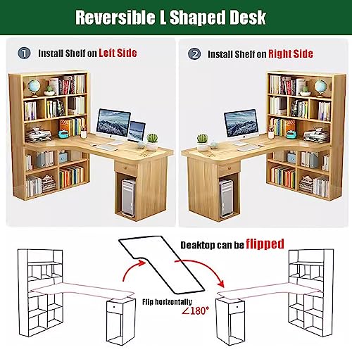 HM&DX L Shaped Desk with Hutch,Modern Wood L-Shaped Corner Desk with Drawers,47 Inch Computer Desk with Storage Shelves,Writing Study Table for Home Office Workstation Furniture