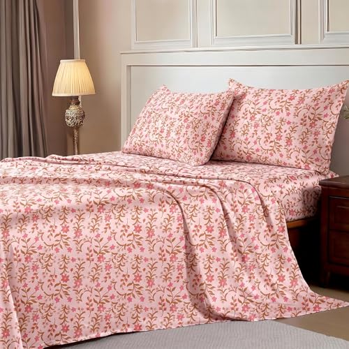 Image of Ishro Home Premium Bedsheet for Double Bed with 2 Pillow Covers - Cloud Cotton Bedsheet, Soft, Silky Smooth & Wrinkle Resistant, Luxury Printed Design (Flat Double Bed Size, Florence Bloom)