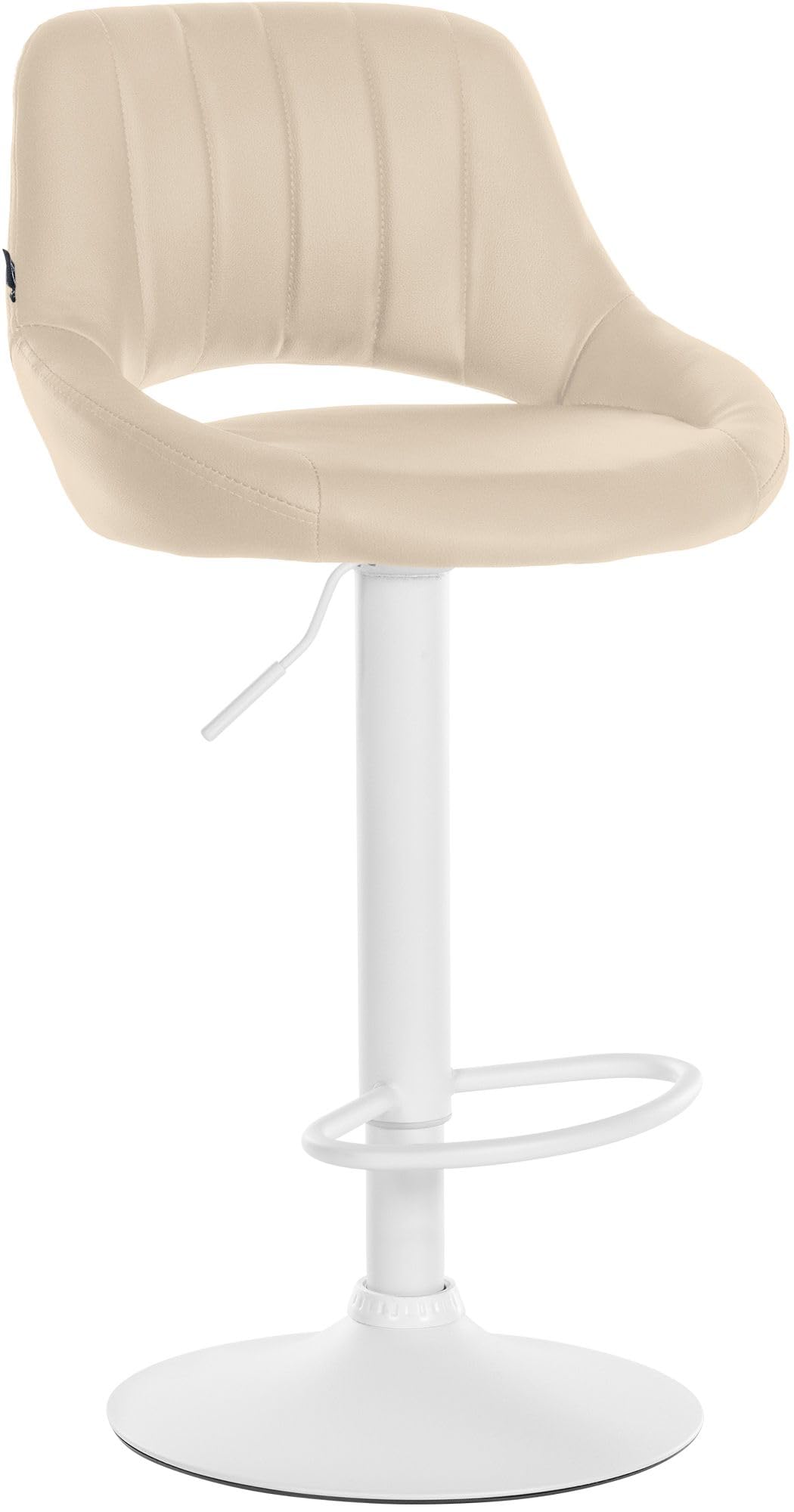 CLP Tabouret de Bar Milet reglable en Hauteur avec Dossier, Chaise de Bar rembourree en Similicuir, pivotante avec Structure en Metal | Couleur crème Couleur du Cadre Blanc