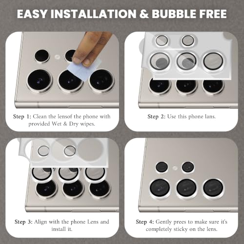 Image of ArmourPro Camera Lens Protector for Samsung Galaxy S24 Ultra with Auto Alignment Installation Frame, AR+AF Coated Tempered Glass Camera Rings, Anti-Scratch, Case Friendly | Silver