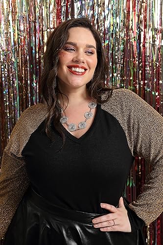 CARCOS Plus Size Tops for Women Criss Cross Long Sleeve Shirts V Neck Tunics Casual Fall T Shirt Loose Fits Blouses XL-5XL2