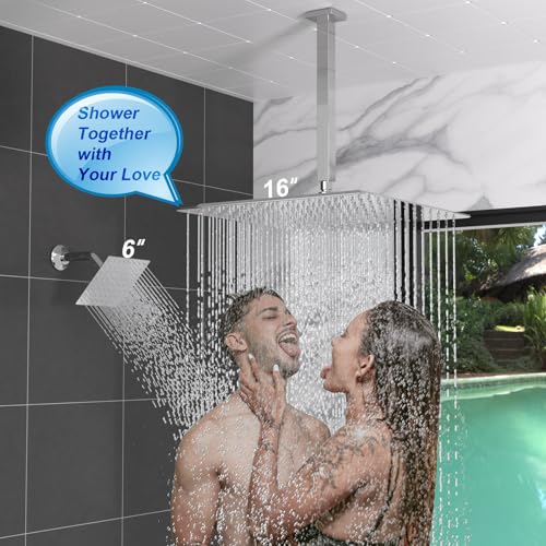 Sistema de Ducha Termostático de Doble Cabezal con Chorros Corporales, Cabezal de 16" de Techo y Cabezal de 6" de Pared con Grifo para Bañera, 5 Funciones que Pueden Operar Simultáneamente, Acabado Cromo miniatura 3