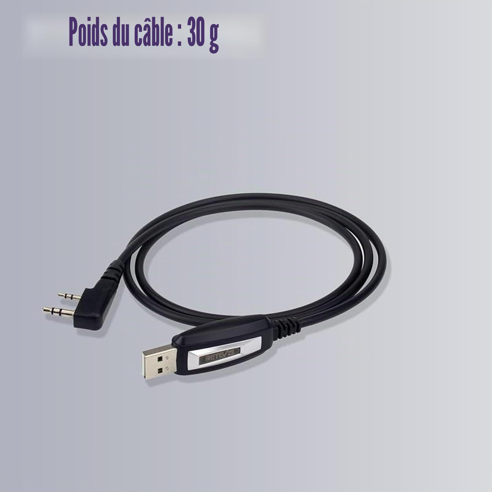 Retevis Câble Programmation pour Talkie Walkie Programmateur USB compatible avec Baofeng UV-5R BF-888S Radtel Quansheng UV-K5, RT24 RT27 RA79 H777H RT668 RT5R Win10/Win11 (1 pièce)