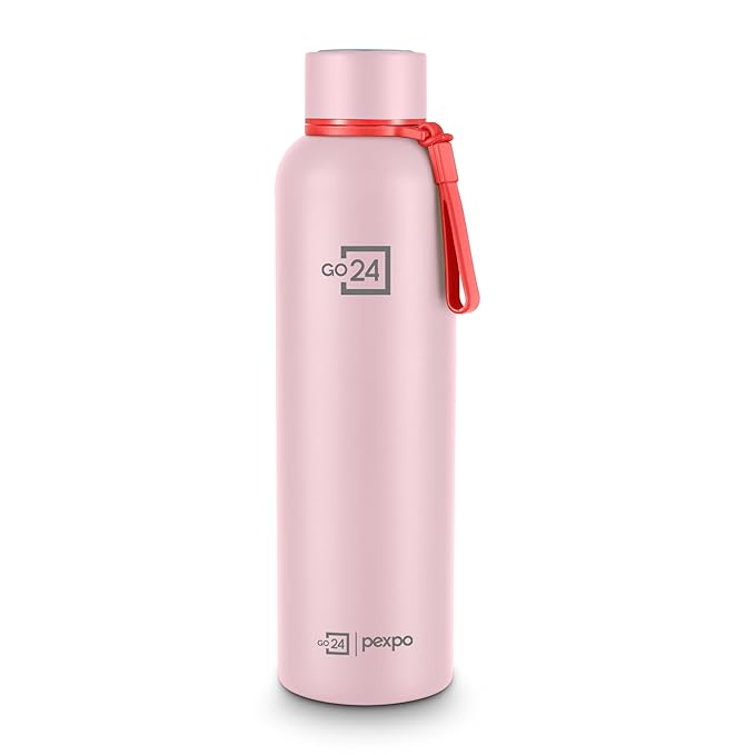 Water Bottle 1 LTR Stainless Steel Hot and Cold Flask ISI Certified Steel Bottle Three Layer Insulation Leakproof for Home, Office 2-Year Warranty Bravo 1000 Baby Pink