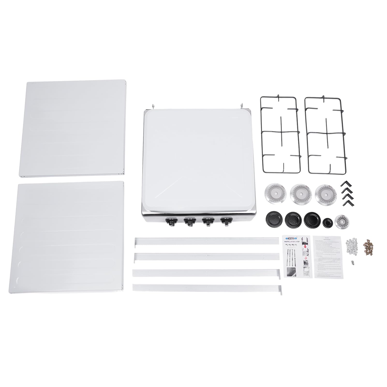 4 fuegos de gas con soporte antideslizante, carro de barbacoa con tapa, cocina de gas independiente, estufa de gas para camping, 49 x 49 x 79 cm (blanco)