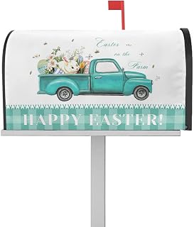 Mailbox Cover Magnetic Easter Rabbit Eggs Teaal Farm Truck Mailbox Covers Standard Size 21x18in,Mailbox Covers Wrap Post Letter Box Cover for Garden Yard Outdoor Decor Spring Flower Butterfly
