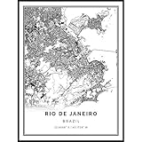 Squareious Rio de Janeiro map Poster Print | Modern Black and White Wall Art | Scandinavian Home Dec