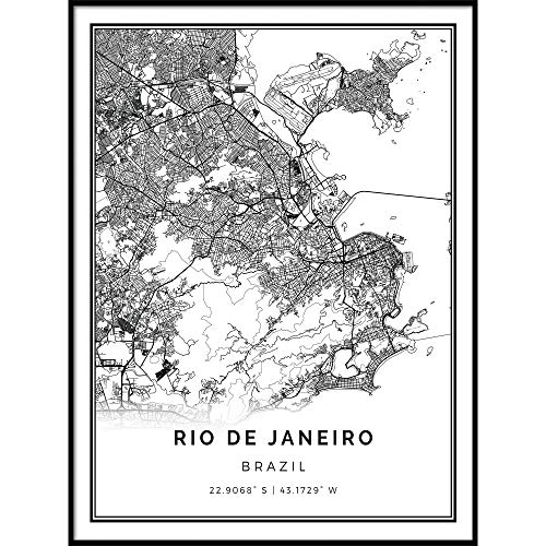 Squareious Rio De Janeiro Map Poster Print | Modern Black And White Wall Art | Scandinavian Home Decor | Brazil City Prints Artwork | Fine Art Posters 8.5X11 #TOP9