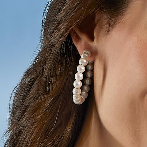 Ross-Simons 6-7mm Cultured Pearl Hoop Earrings in Sterling Silver4