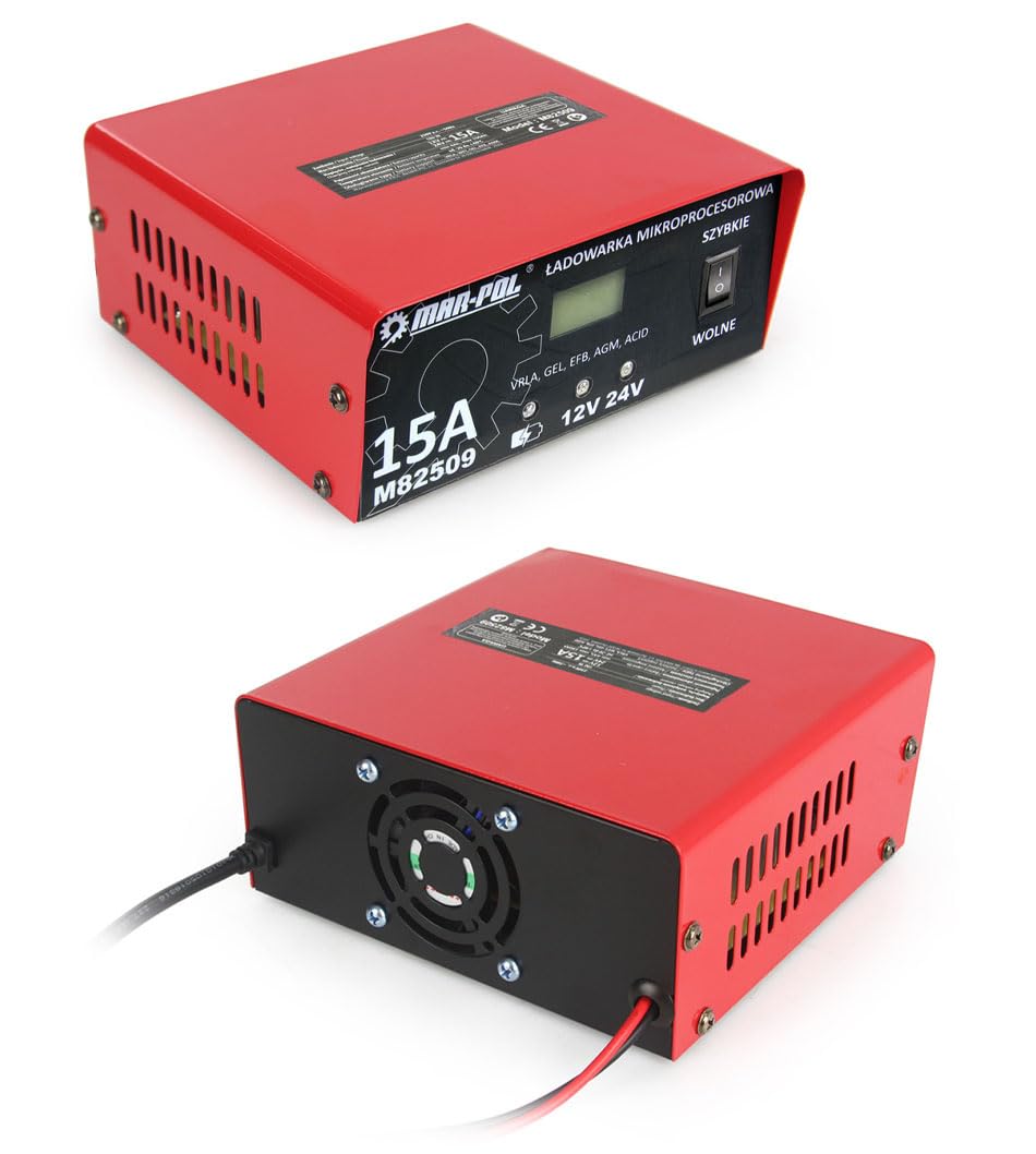 Caricabatterie Intelligente a Microprocessore per Auto Moto | 230V / 50 Hz | 15 A | Batterie Supportate VRLA, WET, GEL, EFB, AGM con Rilevamento Automatico | Sistema PWM | 8 Fasi di Carica