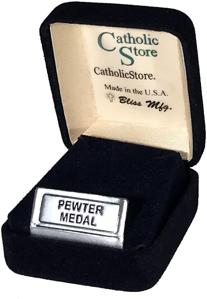 CatholicStore St. Ambrose Medal in Fine Pewter, 3/4" tall, 18" Rhodium Plated Clasp Chain