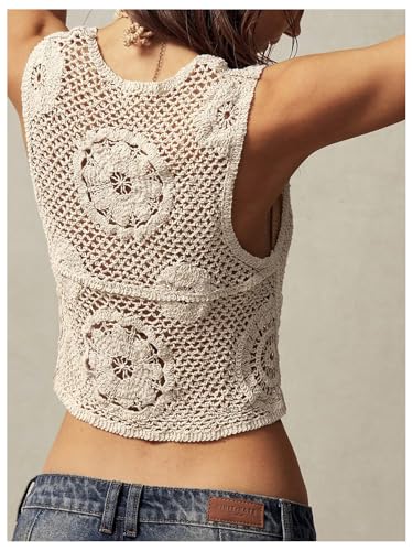 Image of GORGLITTER Women's Embroidered Floral Crochet Vest Western Top Rodeo Outfit