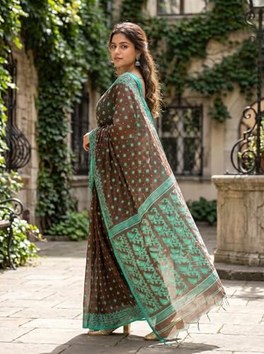 Image of WoodenTant Women's Cotton Silk Saree Without Blouse Piece