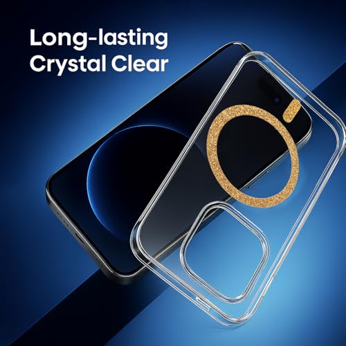 Image of AIBEX Back Cover Case Compatible with iPhone 16 Pro | Glitter Ring Cute Shiny Colorful Bling Case (Compatible with Magsafe) | Transparent PC+TPU Glossy Shiny Cover for Girls & Women - Gold