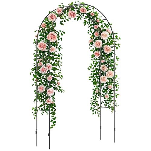 Outsunny Arco per Rose Rampicanti in Metallo, Arco da Giardino di Supporto per Piante Rampicanti, 140x40x240cm, Nero