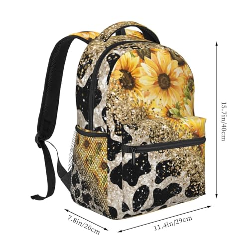 Sunflower Cow Print 15 Inch Backpack for Men Women Adjustable Laptop Backpacks Shoulder Bag for Travel Hiking Outdoor2