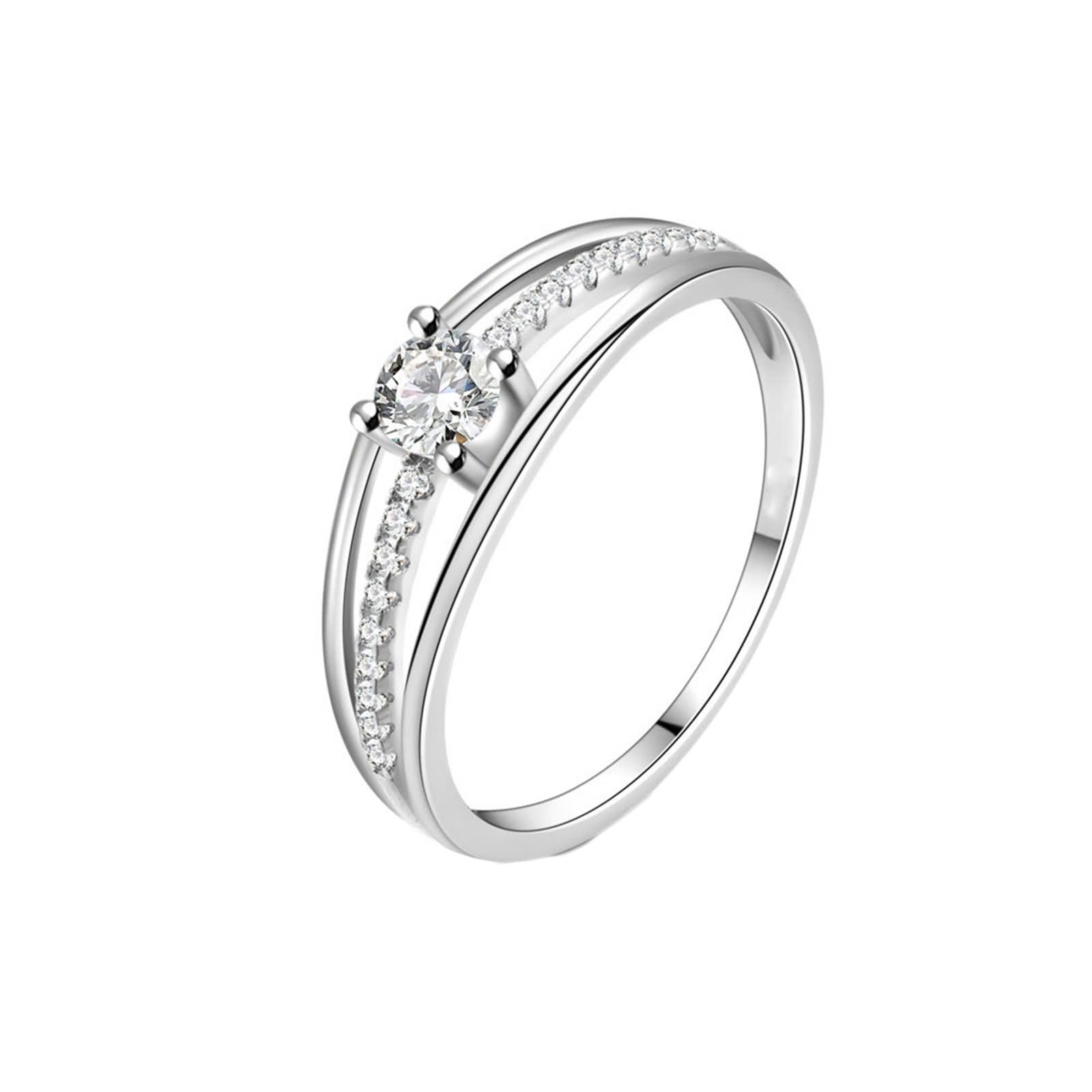 Beydodo Anillo Boda Oro Blanco 9 14 18 K de Mujer con Redondo con Moissanita, Anillo Plata de Matrimonio de Mujer