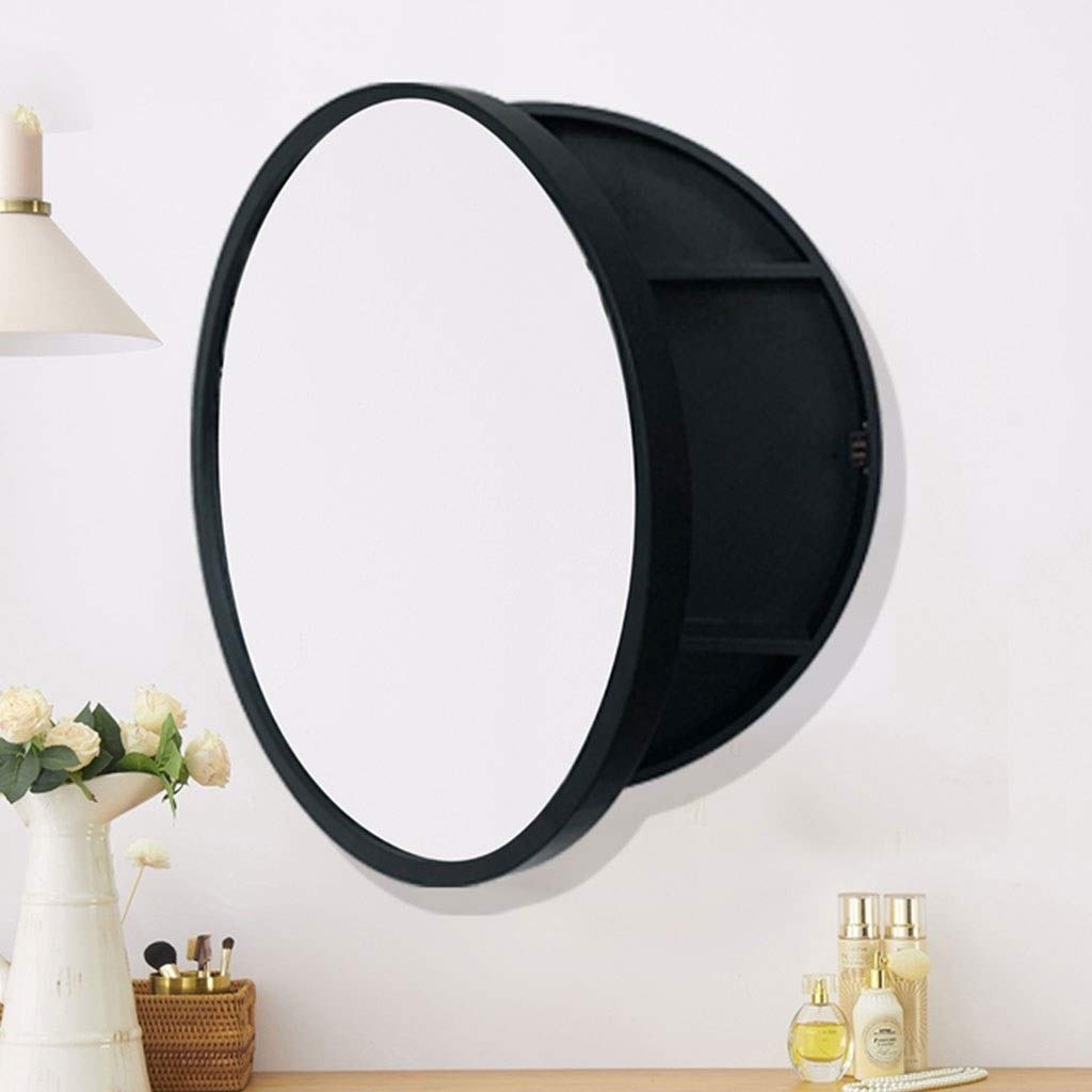 Armadietto da bagno rotondo con specchio nero con ripiano per WC, trucco, spogliatoio da appendere alla parete (50 x 50 x 13 cm)