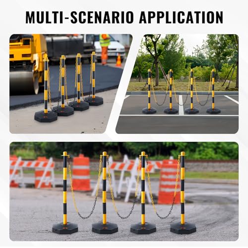 VEVOR Verkehrshütchen Verkehr Absperrpfosten 4 Stk. 285x285 mm Warnkegel Verkehrsleitkegel Warnleitkegel mit Ketten, Leitpfostenkegel Straßensperrpfosten Gelb & Schwarz Wasser- und Sandeinspritzung