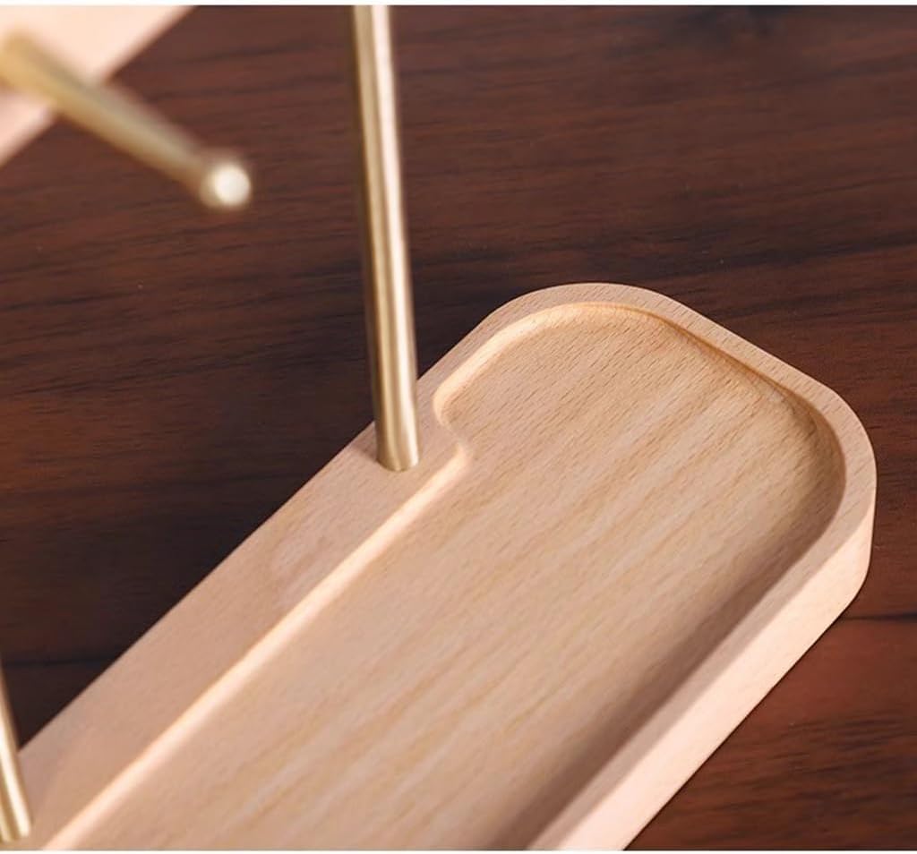 Decorative Trays Key Holder Jewelry Tray, Scandinavian Key Tray Solid Wood Key Holder Organizer Living Room Desktop Shelf Hooks Creative Ornaments Phone Change Watches Tray(Khaki)
